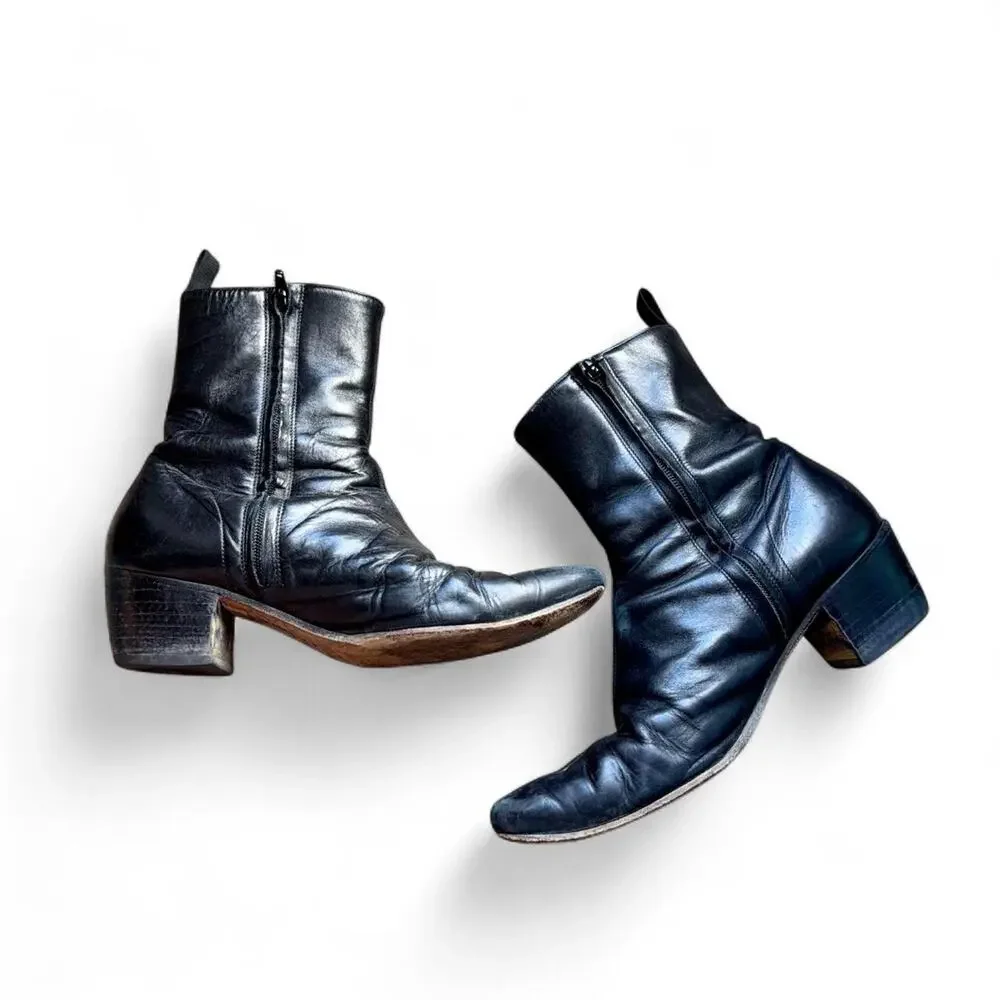 Rare Vintage Italian Mark Astbury BeatWear Black Leather Ankle Boots Size 10